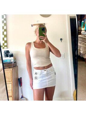 VIGOSS WHITE DENIM BOHO Y2K MINI SKIRT WOMENS 26